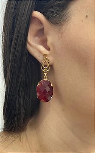 Brinco Banhado a ouro 18k de Zircônia Vermelha