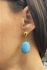Brinco Banhado a ouro 18k de Howlita Azul Turquesa.