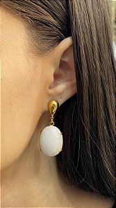 Brinco Banhado a ouro 18k de Quartzo Branco