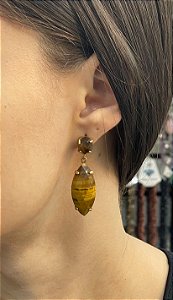 Brinco Banhado a ouro 18k de Olho De Tigre