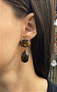 Brinco Banhado a ouro 18k de Olho De Tigre