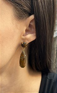Brinco Banhado a ouro 18k de Olho De Tigre