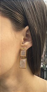 Brinco Banhado a ouro 18k de Quartzo Rosa