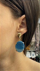 Brinco Banhado a ouro 18k de Quartzo Azul Bicolor