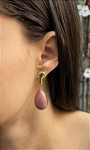 Brinco Banhado a ouro 18k de Quartzo Goiaba