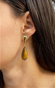 Brinco Banhado a ouro 18k de Olho De Tigre