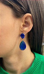 Brinco Banhado a ouro 18k de Zircônia Azul