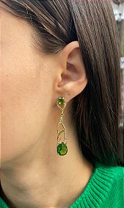 Brinco Banhado a ouro 18k de Zircônia Verde