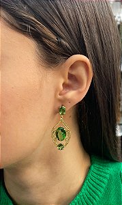 Brinco Banhado a ouro 18k de Zircônia Verde