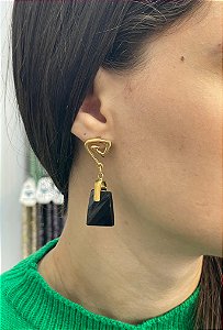 Brinco Banhado a ouro 18k de Ônix