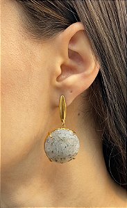 Brinco Banhado a ouro 18k de Calcedônia Com Dendrita