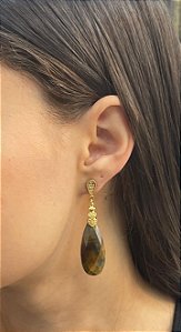 Brinco Banhado a ouro 18k de Olho De Tigre