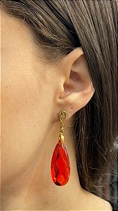 Brinco Banhado a ouro 18k de Zircônia Vermelha