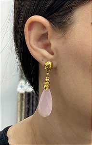 Brinco Banhado a ouro 18k de Quartzo Rosa