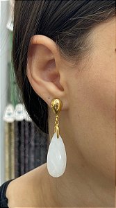 Brinco Banhado a ouro 18k de Quartzo Branco