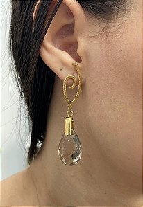 Brinco Banhado a ouro 18k de Quartzo Fumê