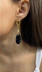Brinco Banhado a ouro 18k de Ônix