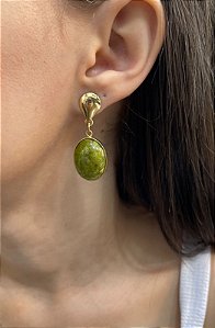 Brinco Banhado a ouro 18k de Quartzo Verde