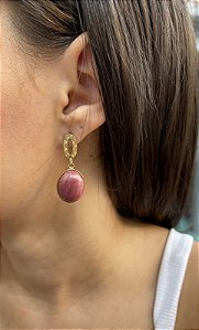 Brinco Banhado a ouro 18k de Quartzo Goiaba