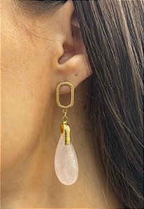 Brinco Banhado a ouro 18k de Quartzo Rosa