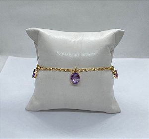Pulseira Banhada a ouro 18k de Ametista
