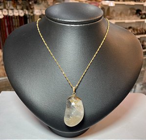 Pingente Banhado à ouro 18 K de Pedra Cristal Rolada e Polida