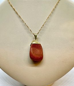 Pingente Banhado à ouro 18 K de Pedra Do Sol Rolada e Polida