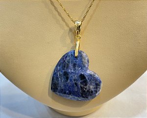 Pingente Banhado à ouro 18 K de Pedra Sodalita Coração