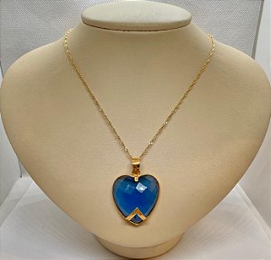 Pingente Banhado à ouro 18 K de Pedra Zircônia Azul Safira Coração