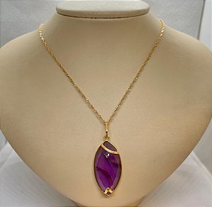 Pingente Banhado à ouro 18 K de Pedra Ametista Navete