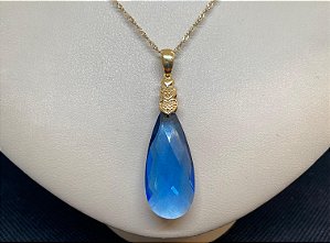 Pingente Banhado à ouro 18 K de Pedra Zircônia Azul