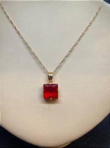 Pingente Banhado à ouro 18K de Pedra Zircônia Vermelha