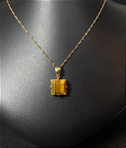 Pingente Banhado à ouro 18K de Pedra Olho De Tigre