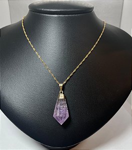 Pingente Banhado à ouro 18K de Pedra Ametista Ponta Polida