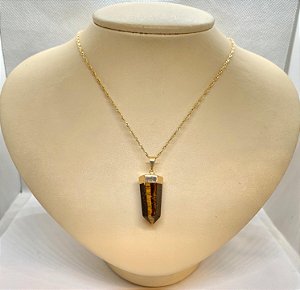 Pingente Banhado à ouro 18K de Pedra Olho De Tigre Ponta Polida