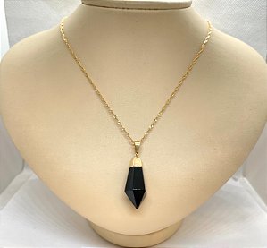 Pingente Banhado à ouro 18K de Pedra Ônix Ponta Polida
