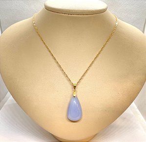 Pingente Banhado à ouro 18K de Pedra Calcedônia Azul