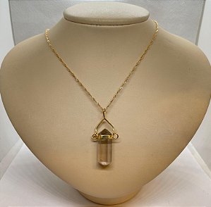 Pingente Banhado à ouro 18K de Pedra Quartzo Fumê Ponta Biterminada Polida