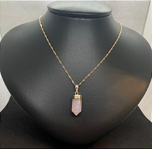 Pingente Banhado à ouro 18K de Pedra Quartzo Rosa