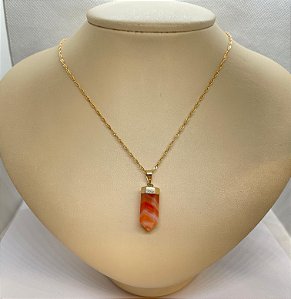 Pingente Banhado à ouro 18K de Pedra Ágata Laranja