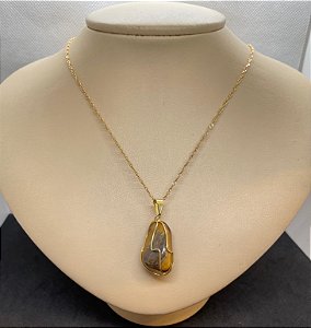 Pingente Banhado à ouro 18K de Pedra Olho de Tigre