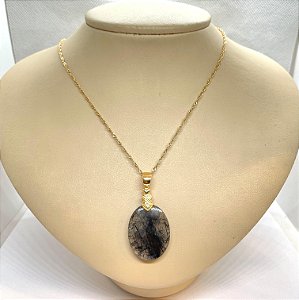 Pingente Banhado à ouro 18K de Pedra Quartzo Grafite