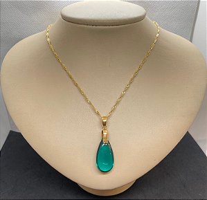Pingente Banhado à ouro 18K de Pedra Zircônia Verde