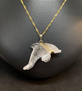 Pingente Banhado à ouro 18K de Pedra Cristal em formato de Golfinho