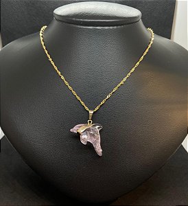 Pingente Banhado à ouro 18K de Pedra Ametista em formato de Golfinho