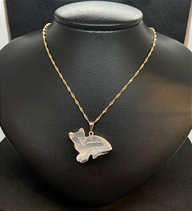 Pingente Banhado à ouro 18K de Pedra Cristal em formato de Gato