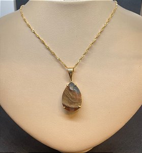 Pingente Banhado à ouro 18K de Pedra Jaspe Policromo Gota