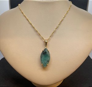 Pingente Banhado à ouro 18K de Pedra Esmeralda Biriba Navete