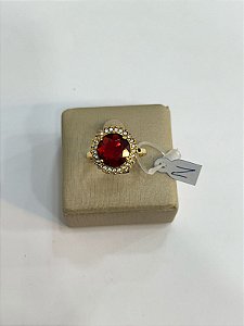 Anel Banhado a ouro 18k de Zircônia vermelha Redondo AD