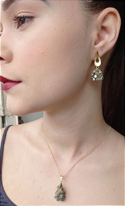 Colar E Brinco Folheado A Ouro 18k De Pirita (Ouro De Tolo)